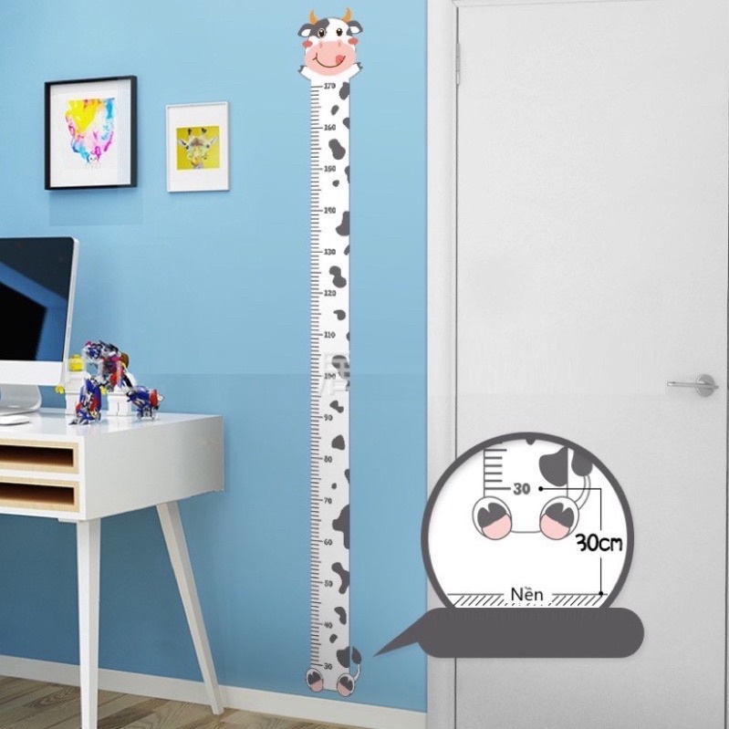 Decal dán tường thước đo chiều cao trẻ em bé hình con vật cute