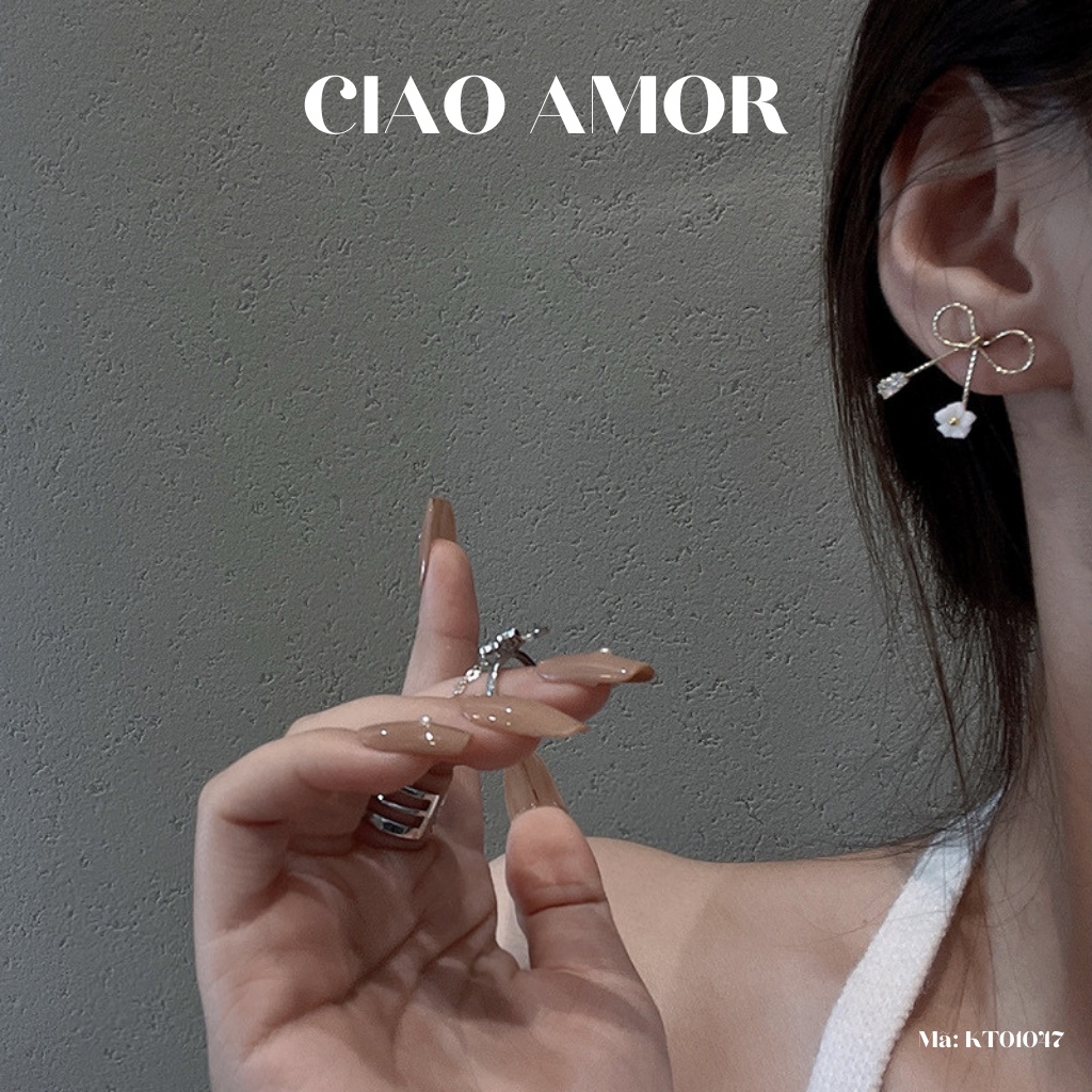 Khuyên tai nữ, Bông tai ngắn nơ mảnh đơn giản Trang sức Ciao Amor - KT0147