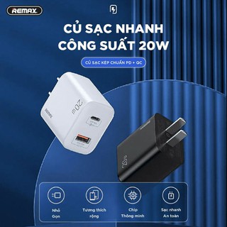 Củ sạc nhanh 20W remax RP-U88 2 cổng Type C và USB , chíp sạc thông minh sạc nhanh an toàn - Bảo hành 12 tháng