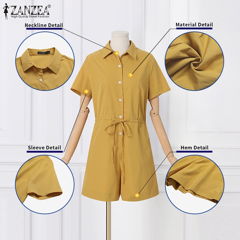 Áo liền quần ZANZEA dạng ngắn ống rộng thiết kế dây rút phong cách Hàn Quốc đơn giản thời trang dạo phố dành cho nữ