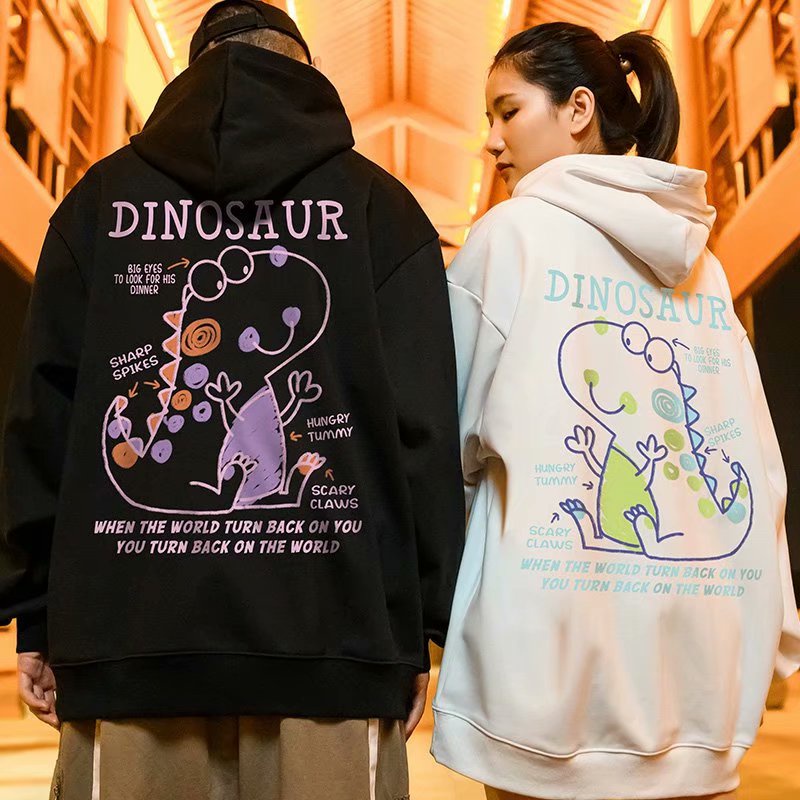 Áo hoodie dáng rộng in hình khủng long thời trang hip hop cho nam và nữ size M-8XL