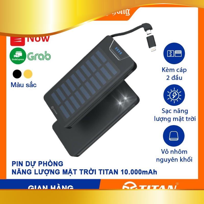 Pin dự phòng năng lượng mặt trời 10000mAh chính hãng TITAN PA16 liền dây cáp sạc cho iphone iPad