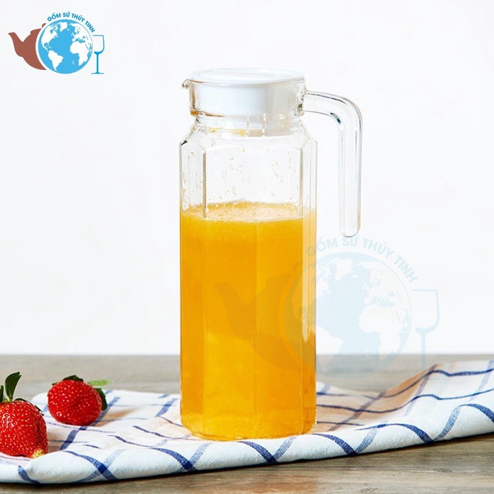 Bình thủy tinh miệng rót có quai cầm - loại lục giác dày đẹp 1000ml