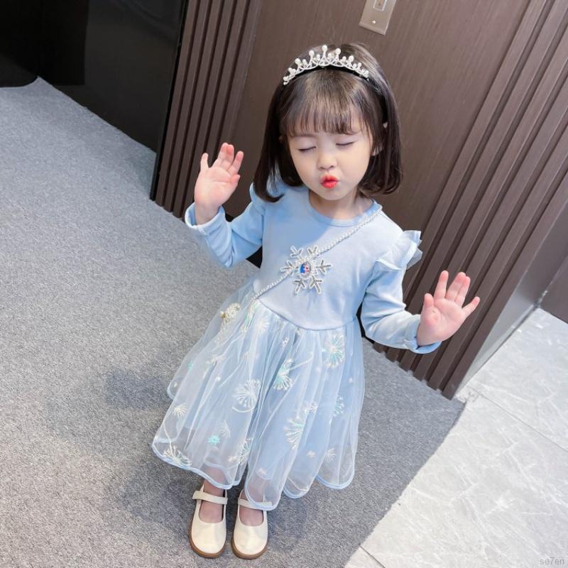 Đầm Công Chúa Tay Dài Phối Ren Cho Bé Gái Se7En