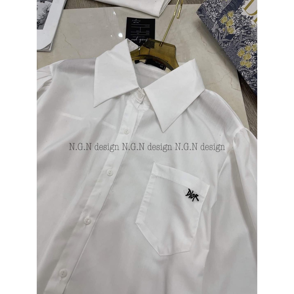 [Mã FAMARAL1 giảm 10K đơn 50K] ÁO SƠ MI TRĂNG THÊU TÚI BO TAY DIO