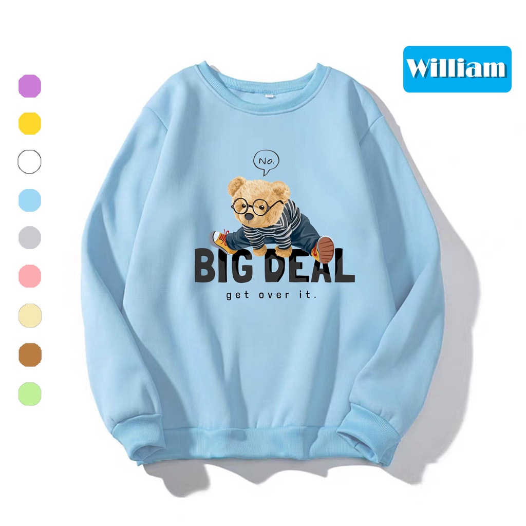 Áo sweater nam nữ in hình Gấu dễ thương chất nỉ dày dặn, hợp làm áo cặp William - DS174