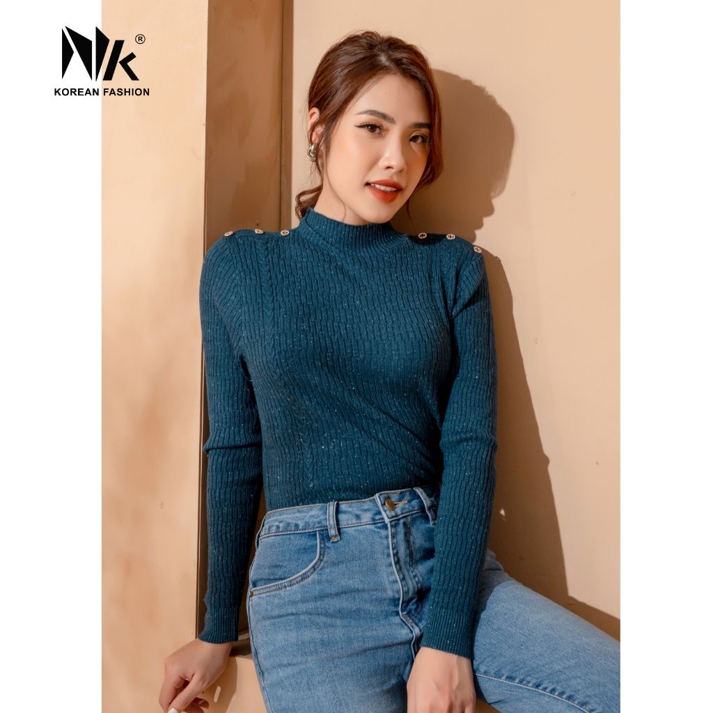 Áo Len Nữ Dài Tay NK Fashion Thiết Kế Cổ Cao Dáng Ôm, Chất Liệu Len Tăm Mềm Mịn Chống Xù NKFAL2109014