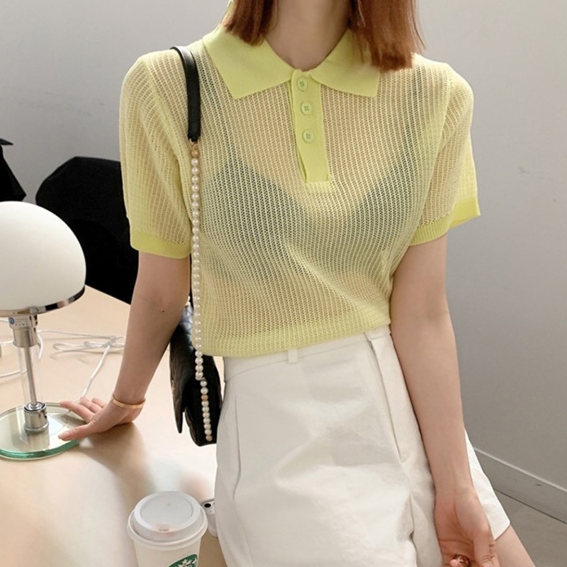 Áo polo dệt kim Pure Cube tay ngắn thoáng khí nhiều màu phong cách mùa hè năng động dành cho nữ