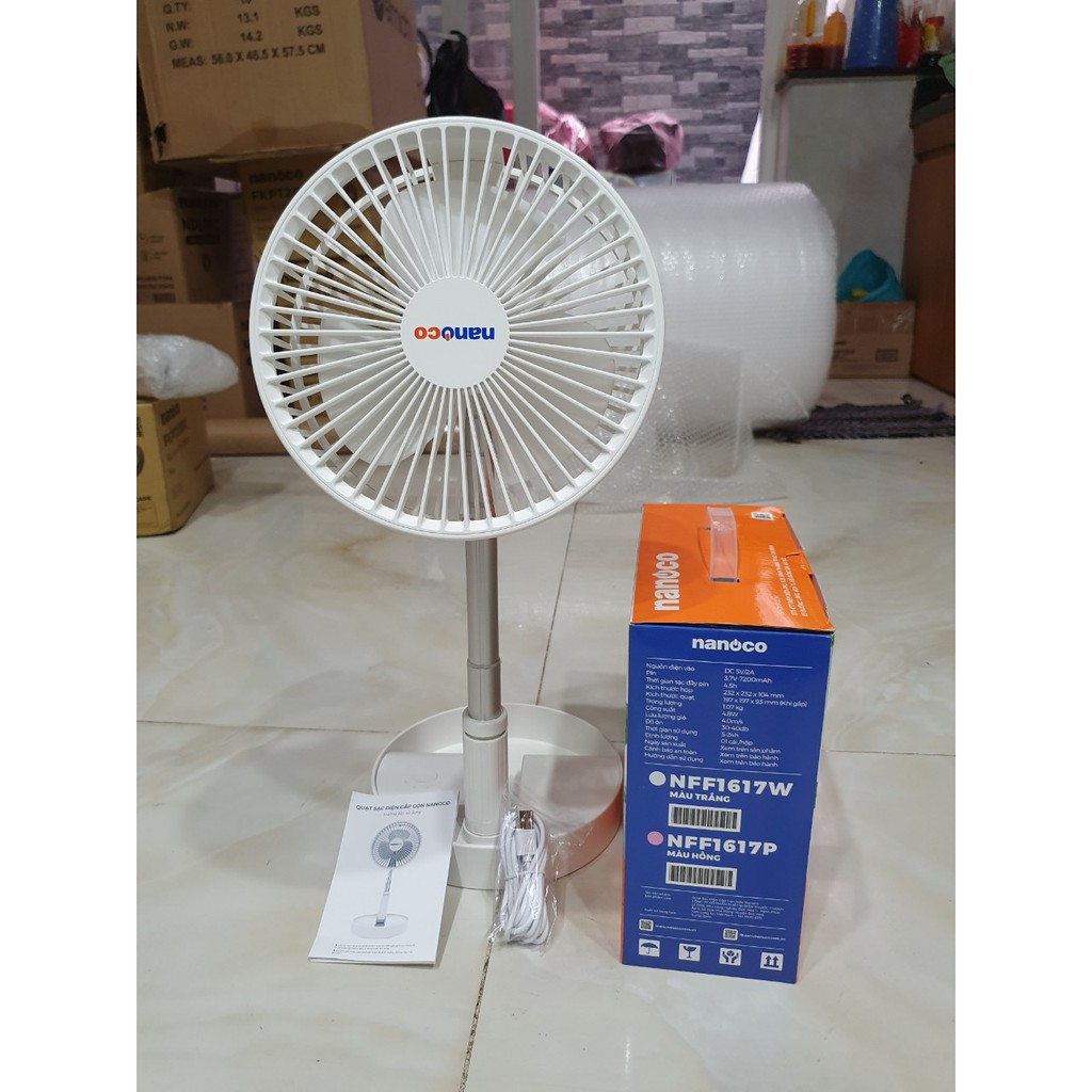 Quạt sạc điện gấp gọn Nanoco NFF1617P(Hồng)\NFF1617W(trắng)