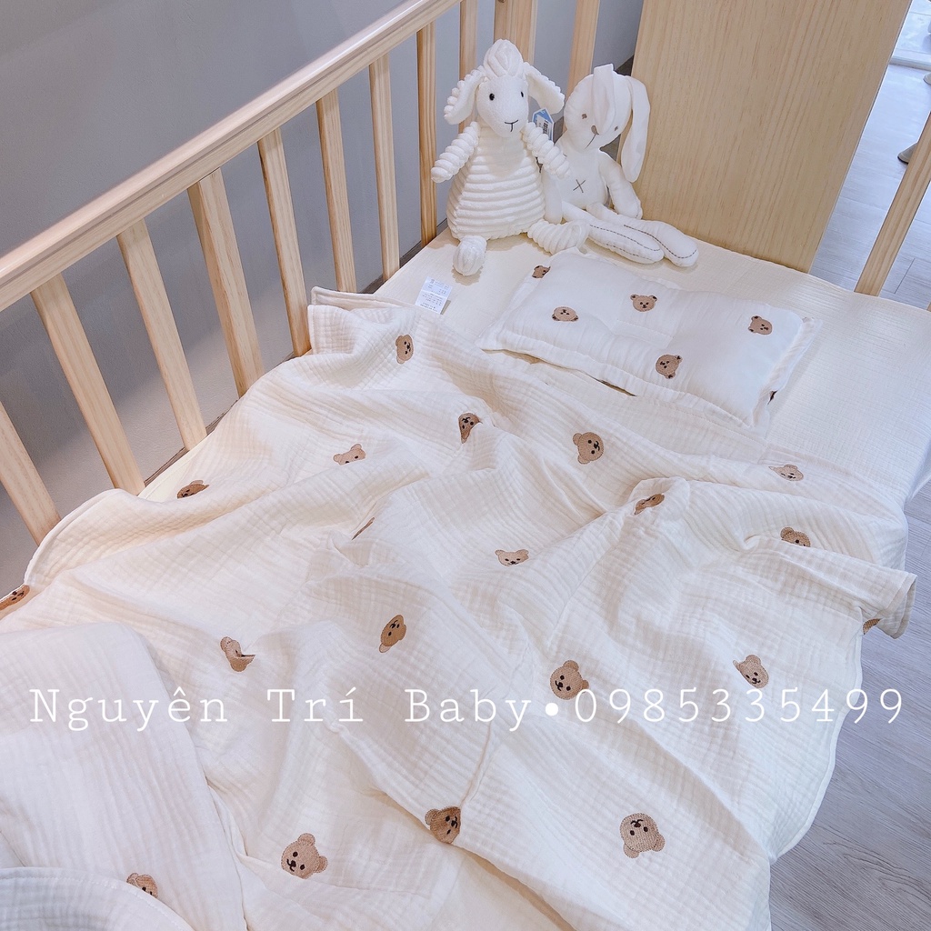 [Chính Hãng] Chăn xô 6 lớp thêu họa tiết gấu cao cấp Chez BeBe Hàn Quốc