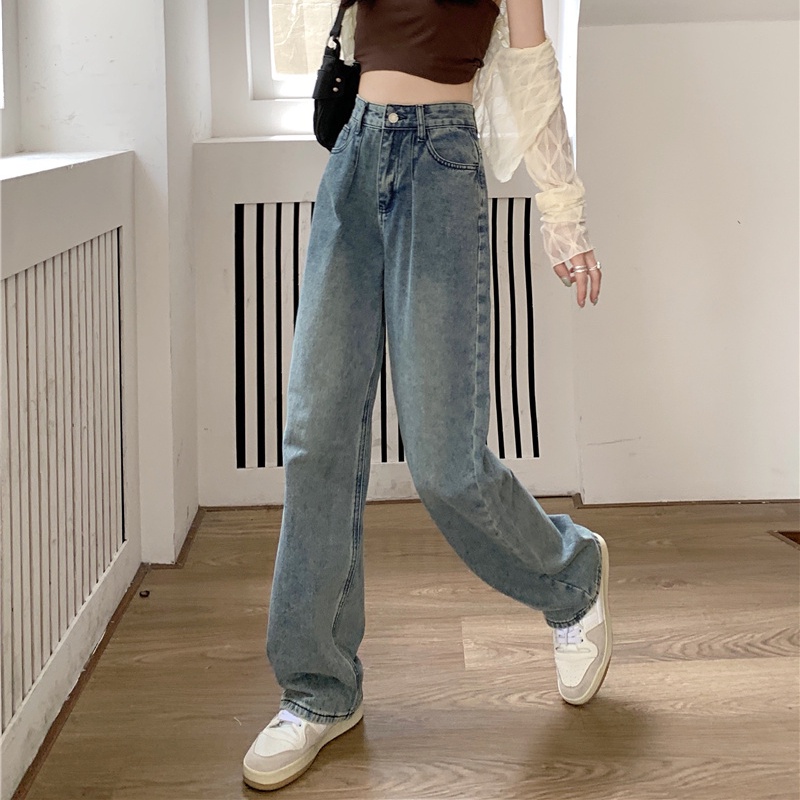 Quần Jeans Nữ Lưng Cao Ống Rộng Thời Trang Hàn Quốc