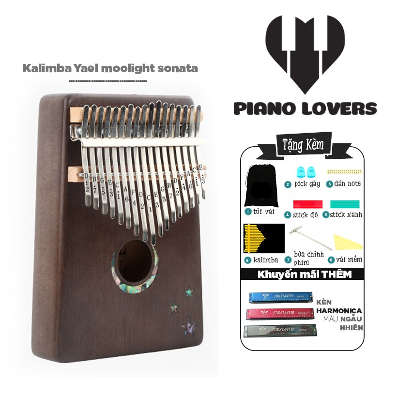 Đàn Kalimba 17 phím Gỗ Mahogany Yael Moonlight Tặng Kèm Harmonica 24 Lỗ Màu Ngẫu Nhiên - HÀNG CÓ SẴN