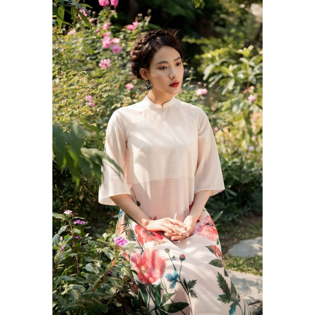 Áo dài cách tân hoa🎀FREESHIP🎀 Áo dài hồng phối họa tiết hoa xinh xắn [ao dai nu]