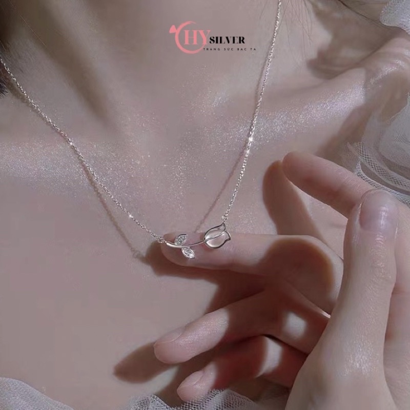Dây chuyền bạc ta hoa tulip tuy líp dây chuyền bạc ta cành hoa hồng dây chuyền nữ bạc thật