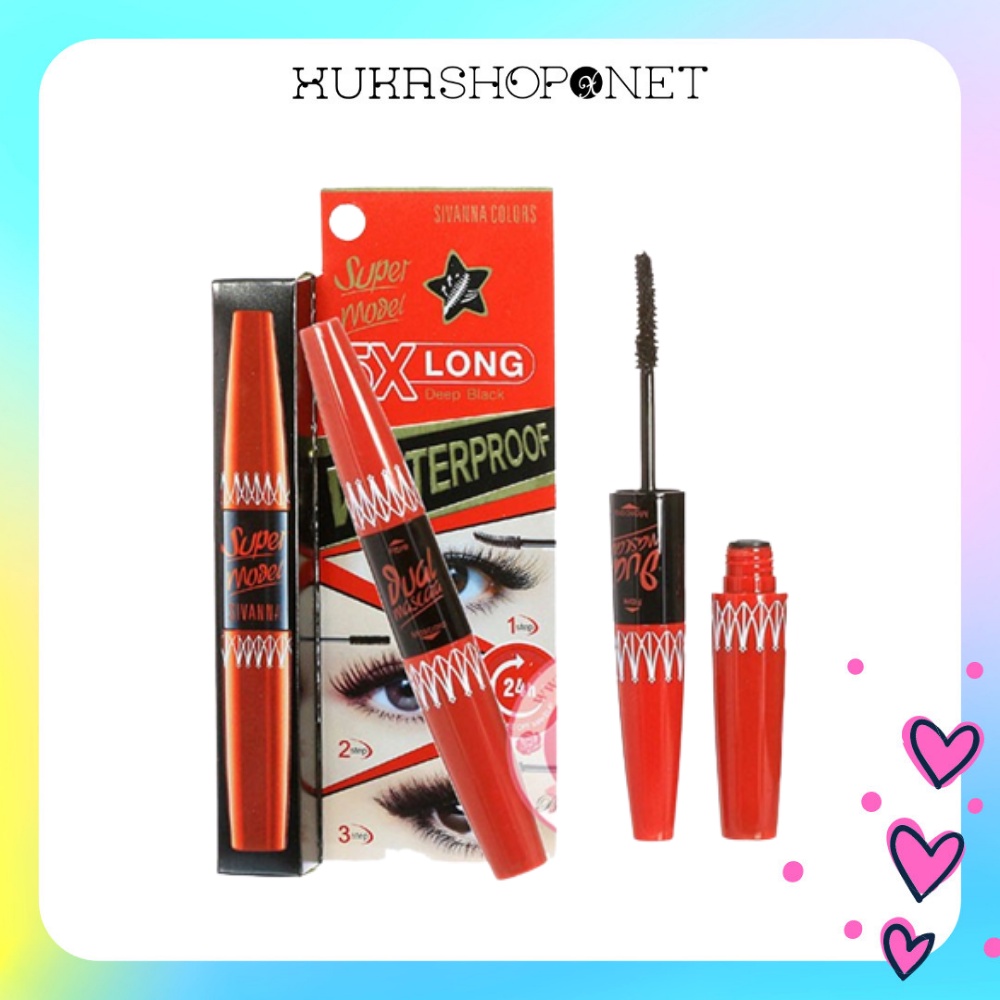 Mascara nối mi dài mi hai đầu Sivanna Colors Super Model 5X Long Deep Black Waterproof ( 5.7g)