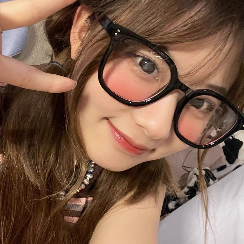 Kính nữ tạo hiệu ứng má hồng gọng đen Kính không độ cute dễ thương dành cho nữ