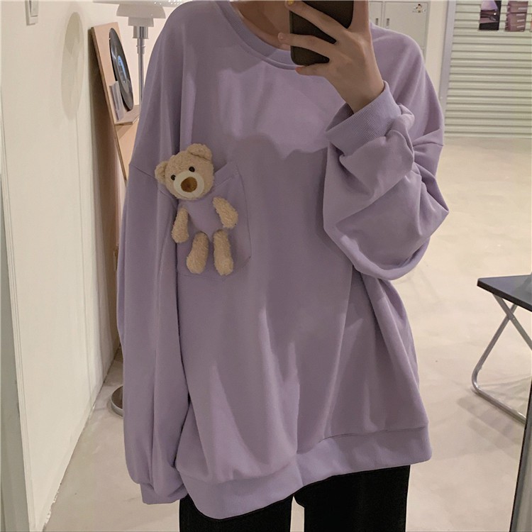 Áo thun nam nữ kèm Gấu Bông unisex dài tay cổ tròn cotton trắng đen basic phom rộng oversize local brand Cheapy