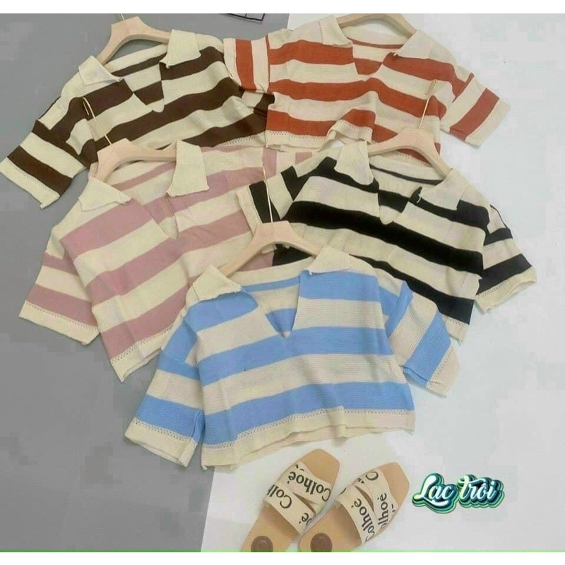 áo len croptop quảng châu cổ bẻ chữ V ngắn tay