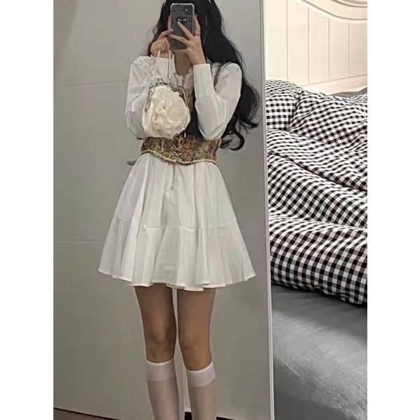 Set váy+corset hoa retro Pháp | BigBuy360 - bigbuy360.vn