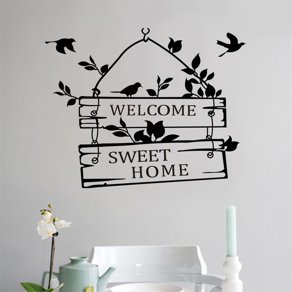 Giấy dán tường bằng pvc tự dính in chữ welcome sweet birds trang trí phòng khách / phòng ngủ