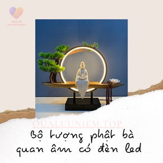 Tượng phật bà quan âm có vòng đèn led sáng t12