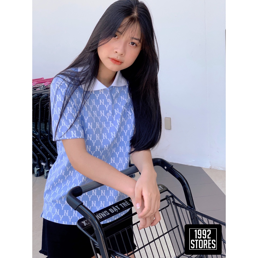 Áo Polo Nữ MLB NY Monogram , Cổ Bẻ NY Monogram Hàng Xuất Dư