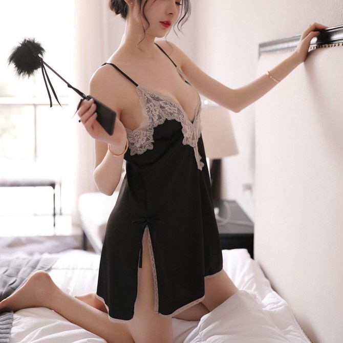 Đầm ngủ satin lụa phối ren tinh tế quyến rũ gợi cảm phong cách Hàn Quốc MI632