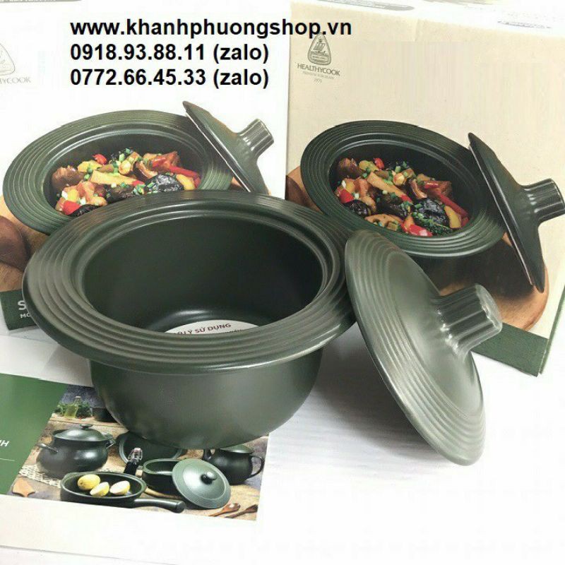 🥘 NỒI DƯỠNG SINH VÀNH TRÒN 1.0L + NẮP NÚM LIỀN (BẾP TỪ) - HEALTHYCOOK - XANH RÊU