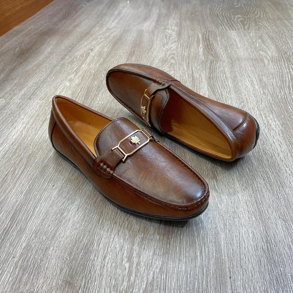 Giày lười da nam công sở màu nâu da sit đế cao su giày mọi da nam khâu viền khâu đế