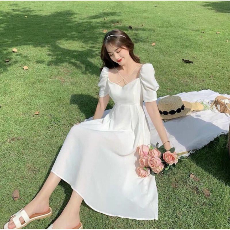 🌸 Đầm maxi trắng hai dây chéo ngực | BigBuy360 - bigbuy360.vn