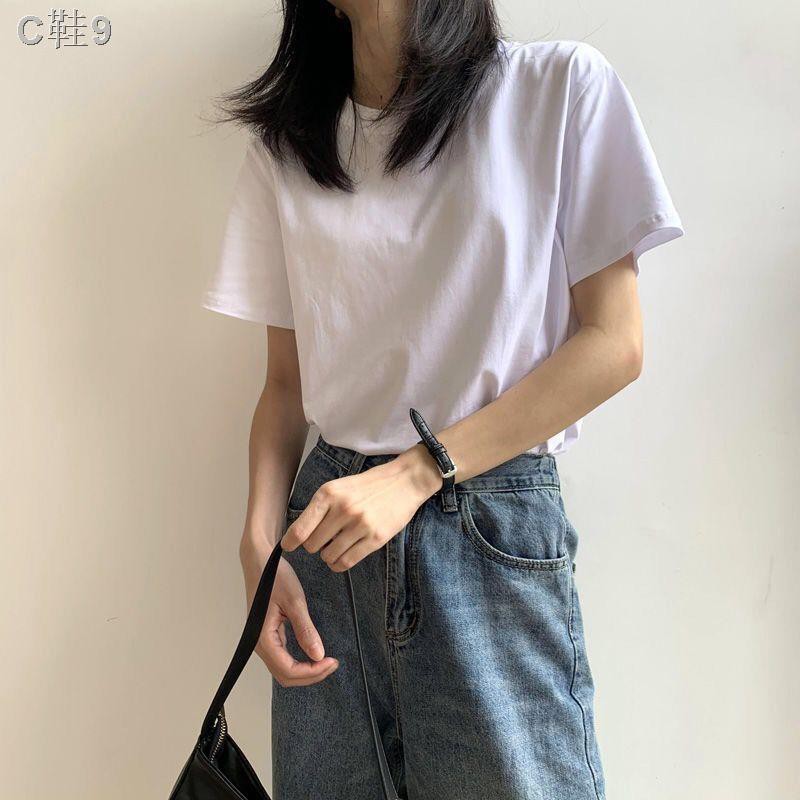 Pure cotton white t-shirt women s short-sleeved summer 2021 new Korean version of color tops wild loose clothes female