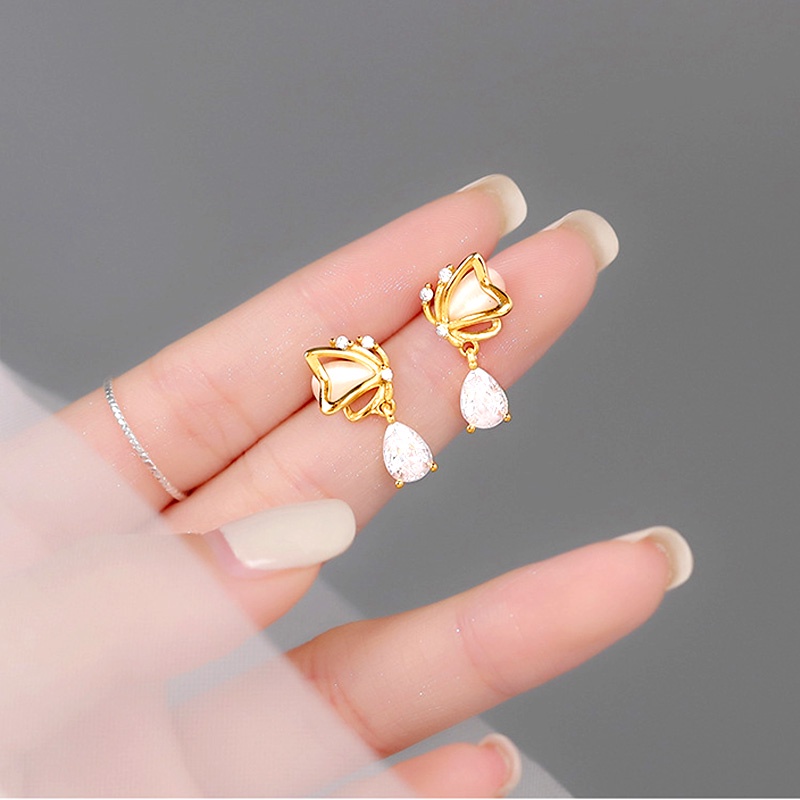 Khuyên Tai Bạc Sterling Hình Giọt Nước / Bướm / Giọt Nước Đính Đá Zircon Thời Trang Hàn Quốc Chất Lượng Cao Mới Cho Nữ
