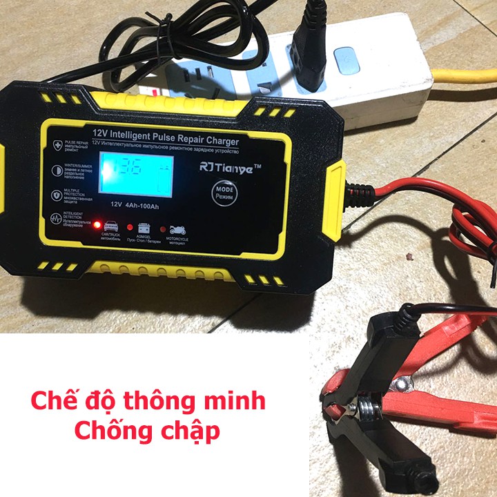 Sạc bình ắc quy 12v 100Ah TIANYE có khử sunfat dòng sạc 12V 6A - chống ngược cực chống chập bảo vệ bình