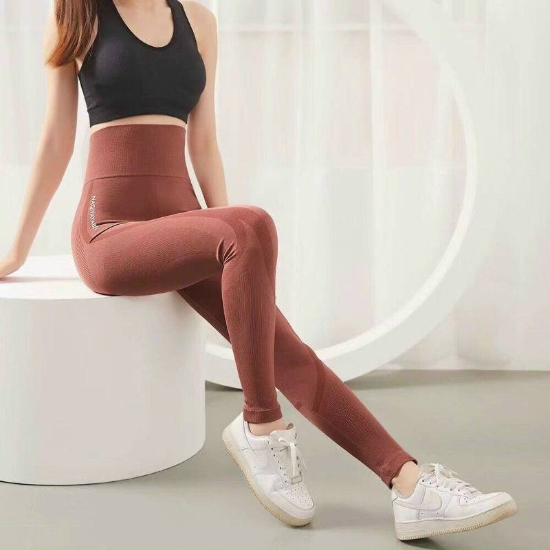 Quần thể thao nữ NAQI cạp cao gen bụng tập Gym Yoga vải dệt kim co giãn 4 chiều