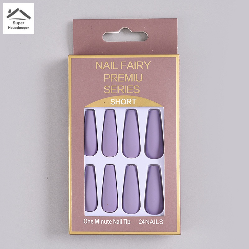 Set 24 móng tay giả màu trơn bằng nhựa resin siêu dài kèm gel phủ cho nữ