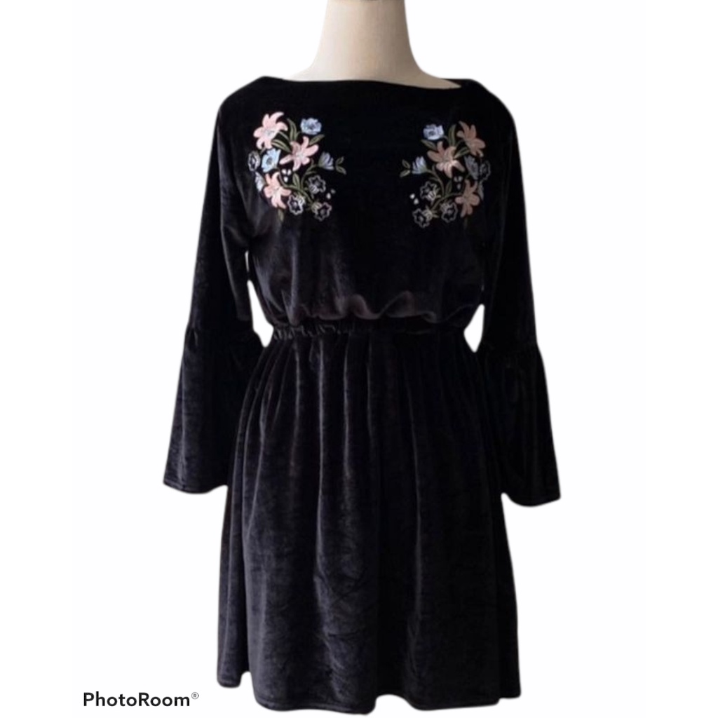 ⚜️Váy nhung vintage hiệu Olive des Olive nhung dầy dặn thêu hoa V0794