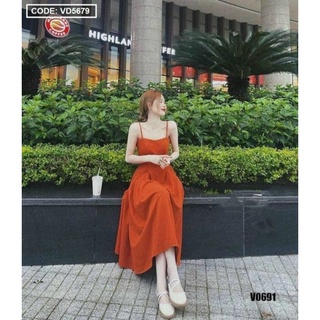 Đầm 2 dây cam dáng dài- VD5679