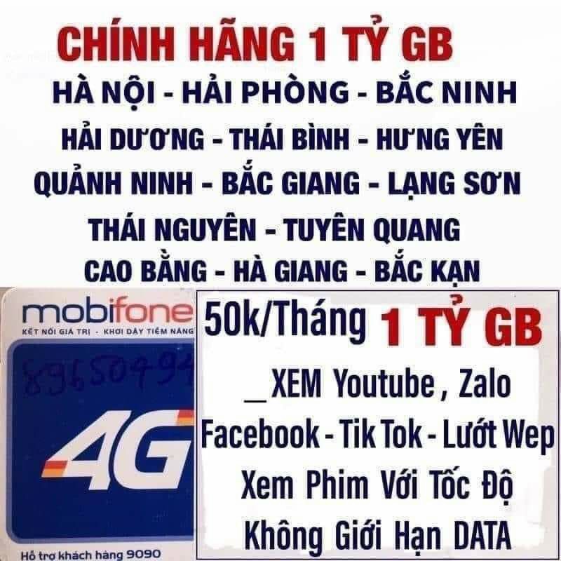 Bán sim 4G Mobi DIP50 chỉ 50k/tháng hoàn toàn miễn phí Data thoải mái xem phim youtube xem tivi tiktok