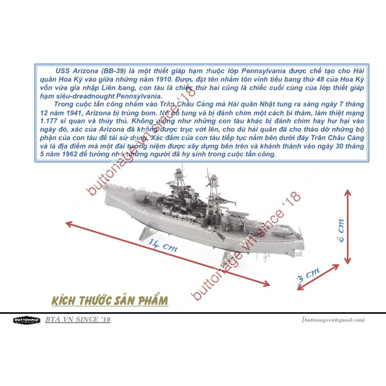 Mô Hình Lắp Ráp 3d Tàu chiến USS Arizona