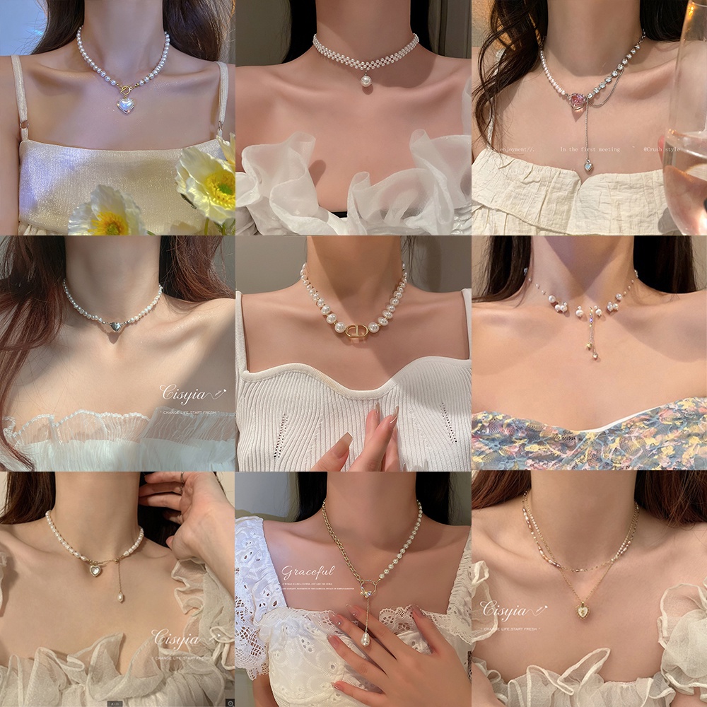 Vòng cổ AY nhiều lớp mặt hình trái tim và bướm đính đá pha lê phong cách Hàn Quốc cho nữ