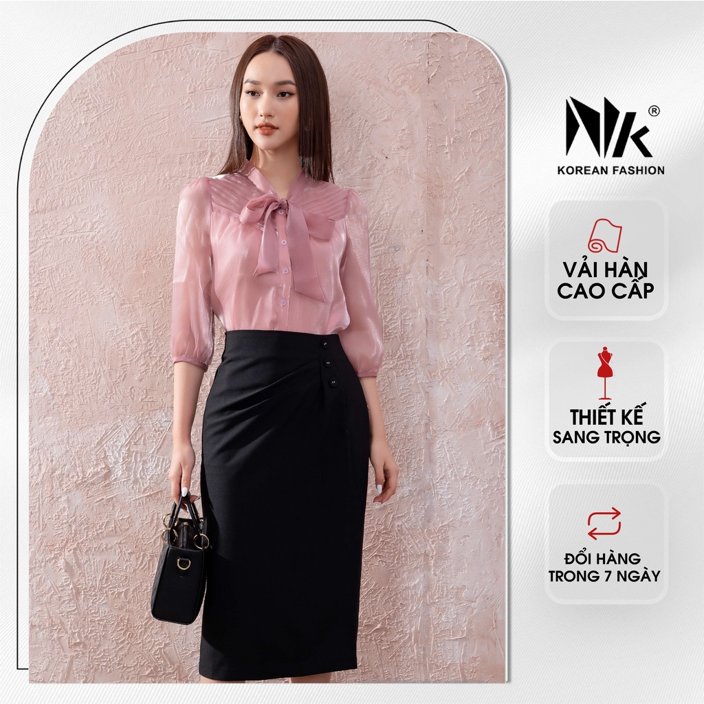 Chân Váy Bút Chì Công Sở NK Fashion Thiết Kế 3 Cúc Dáng Dài Sang Trọng, Chất Liệu Vải Co Giãn Và Mềm Mịn NKCV2201006