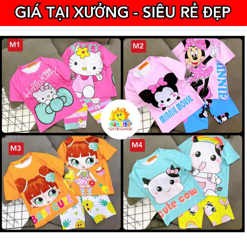 Bộ ngố thun lạnh ANNAKIDS LOẠI 1 in hình siêu mềm đẹp cho bé gái size đại từ 22 đến 40kg| GBL49 - Bộ quần áo