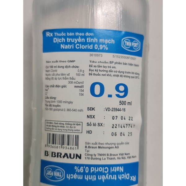 Nước muối sinh lý NaCl 500ml