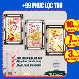 Tranh Treo Tường, Bộ tranh PHÚC LỘC THỌ tráng gương [Cao Cấp] cầu thang,phòng khách, bàn thờ,[SKU-PLT019]-XưởngTranh1992
