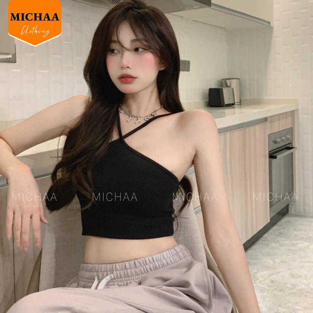 Áo Croptop 2 DÂY CHÉO MẢNH Nữ Thun Gân, Áo Dây Đắp Chéo Cổ - MICHAA
