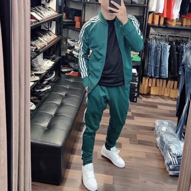 Bộ quần áo thể thao nam Ikemen  Bộ thể thao thu đông cao cấp kẻ sọc có khóa kéo 3 màu