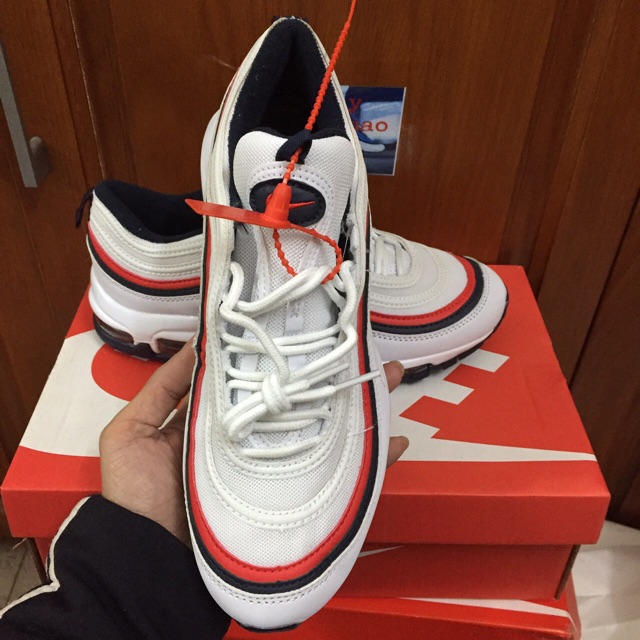 Giày Air Max 97 ( Trắng viền đỏ đen- phản quang)