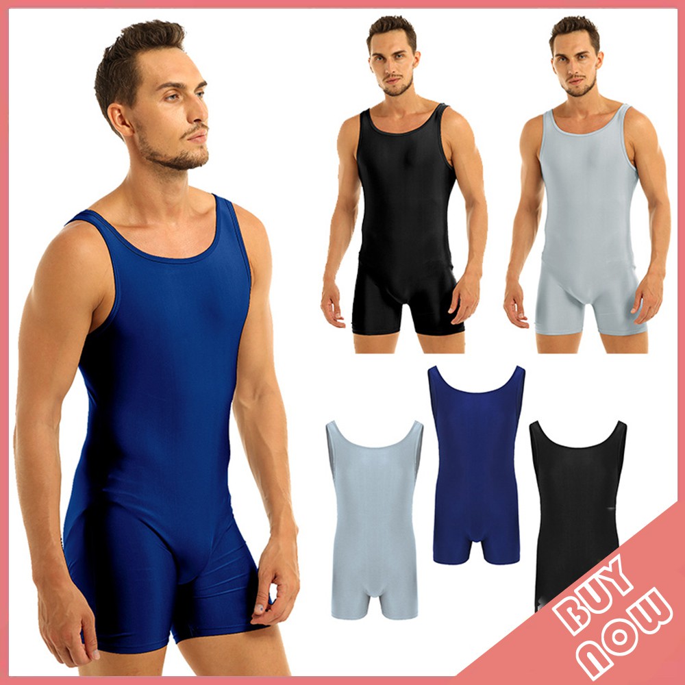 Nam Không Tay Co Giãn Một Mảnh Thể Thao Tập Gym Body Leotard Dance Biketard Unitard