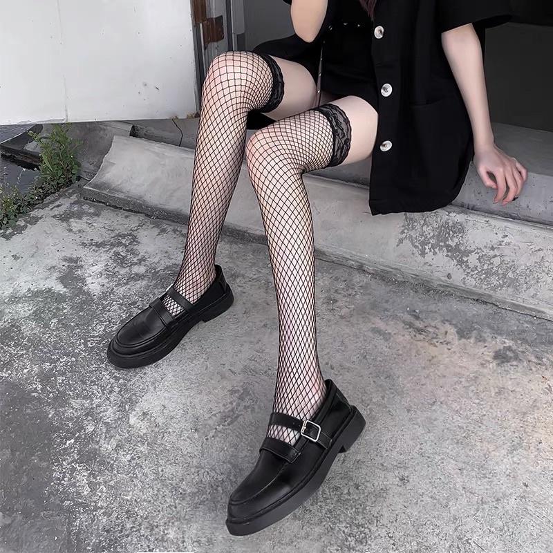 Tất lolita lưới phối ren hoa mắt lưới vừa mã LV-86