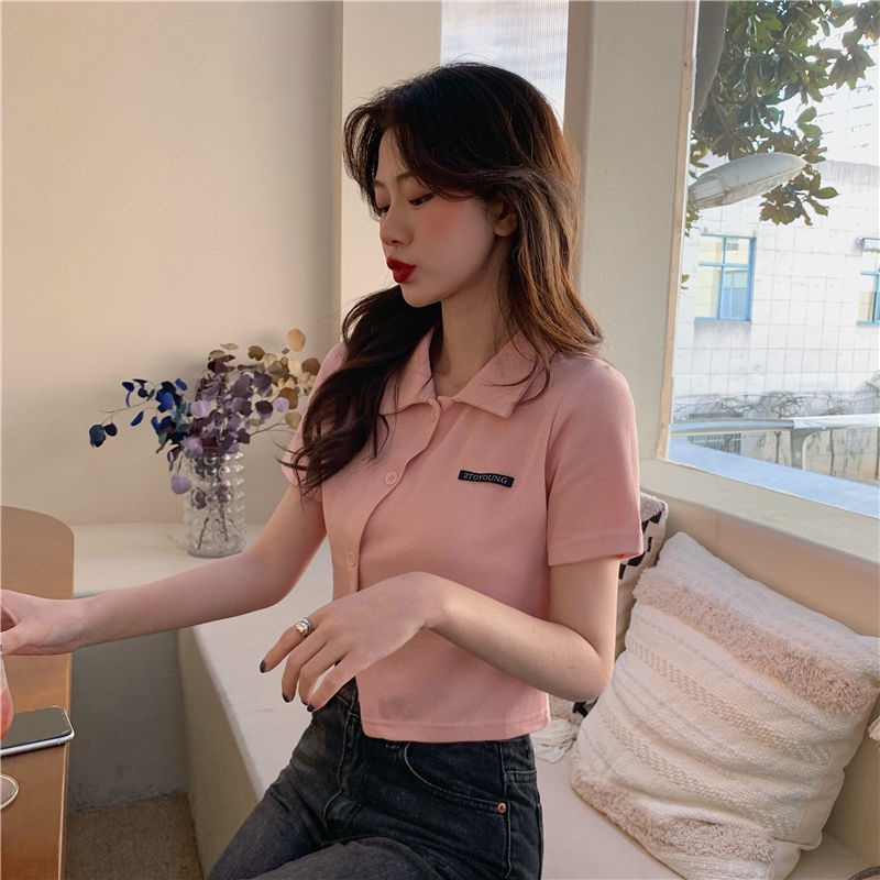 Áo Sơ Mi Ngắn Tay Cổ Bẻ Phong Cách Hong Kong Thời Trang Nữ